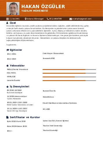 Yazılım Mühendisi Cv Örnekleri cv indir